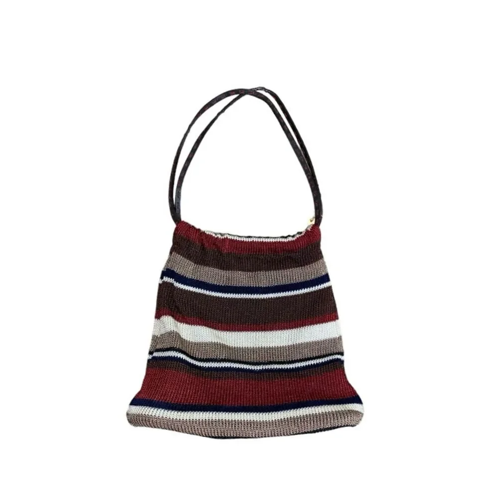 VTG The Sak Elliott Lucca Stripe Crochet Shoulder Bag Boho Hobo Purse Red Brown